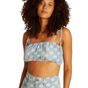 Billabong x Wrangler Women's Perfect Pair Crop Top Blue Denim Size Medium Floral